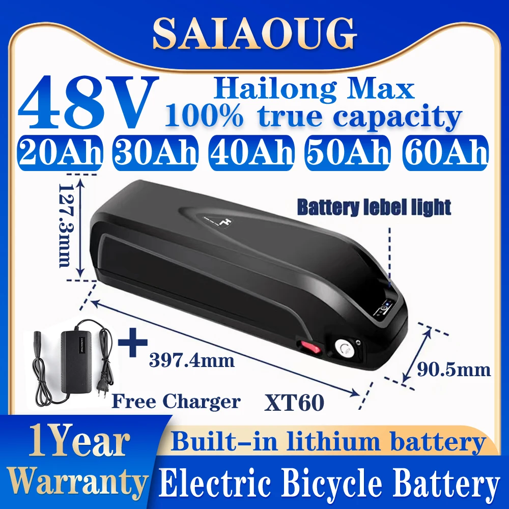 48v 30Ah Battery Electric Bike 40 50 60ah Hailong Max  Batterie Velo Bateria Para Bicicleta Electrica 300-3000w Lithium Battery