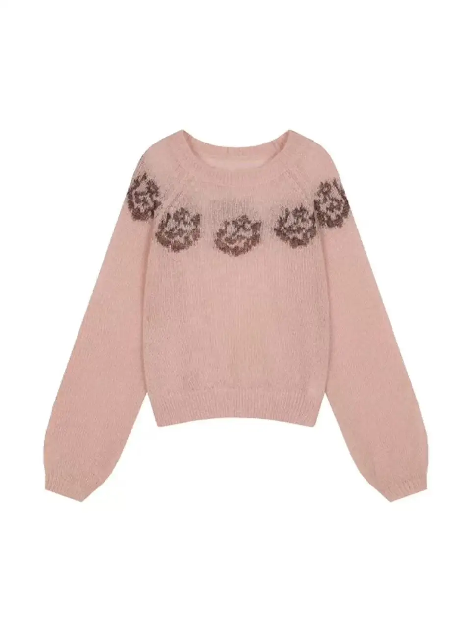 

Women's Elegant O-Neck Sweater Fashion Flower Long Sleeve Slim Knitted Pullover Autumn Winter Casual Versatile Beautiful Top