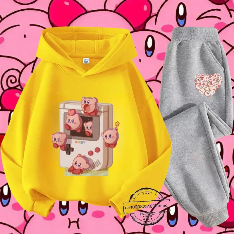 Kirby new girls kids hoodie set Autumn and Winter Long sleeve Harajuku fashion Nintendo cartoon anime printed sweatshirt casual