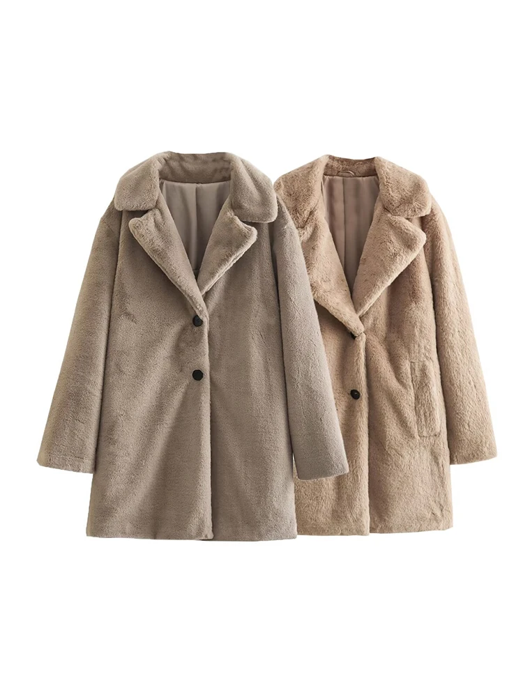 Kar & Otza - 2024 autunno e inverno nuovi arrivi donna Furry manica lunga bavero sciolto cappotto effetto pelliccia sintetica capispalla