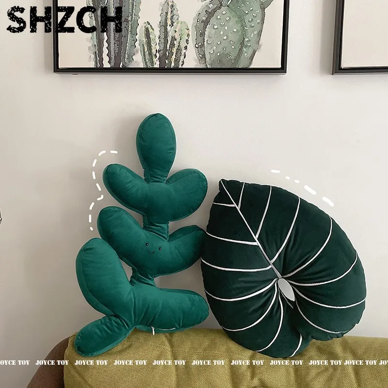 Декоративная подушка MOMO-almohadadsofa в скандинавском стиле Ins, с поддержкой для спины в форме черепахи, для гостиной, спальни, зеленая, с рисунком листьев.