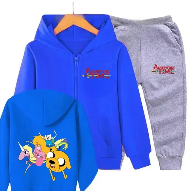 Spring Autumn Adventure Time Zipper Hoodie Set Kids Clothes Girls Anime Sweatshirt Baby Boys Tops Teen Simpson Trucksuit