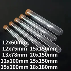Test Tubes Length 60mm To 180mm Transparent Laboratory Clear Plastic With Corks Caps School Lab Supplies Wedding Favor Gift Tube