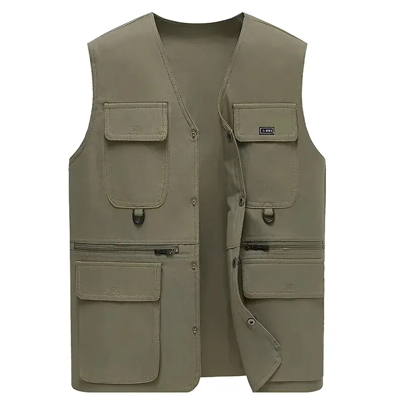 New 2024 Men\'s Spring Summer Autumn Thin Shoulders Multi-Pocket Waistcoat Jacket Casual Fashion Outdoor Fishing Vest Jacket