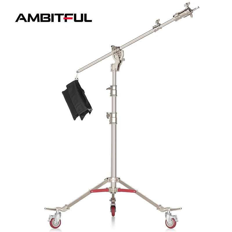 

Heavy Duty Stainless Steel 4.4M Dual Purpose Light Stand with Boom Arm C Stand +Wheel Load Bearing 20KG for Studio Flash Softbox