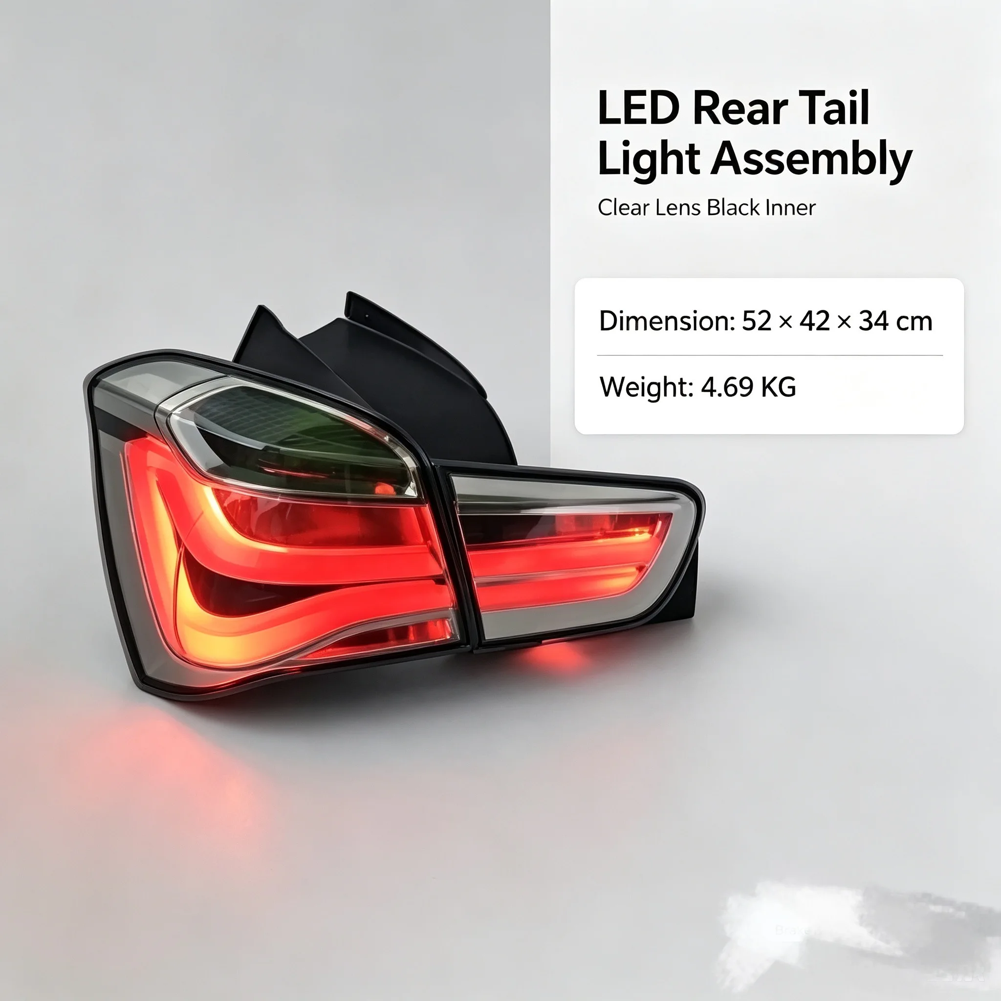 Genuine LED Rear Tail Light Assembly, Clear Lens Black Inner for BMW 1 Series F20 2015‑2018, Brake & Turn Signal Lamp 12V