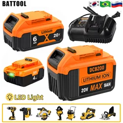 For Dewalt DCB200 20V 4.0Ah/6.0Ah/9.0Ah Replacement Battery Compatible with For Dewalt 18V/20V Tools Battery+battery charger