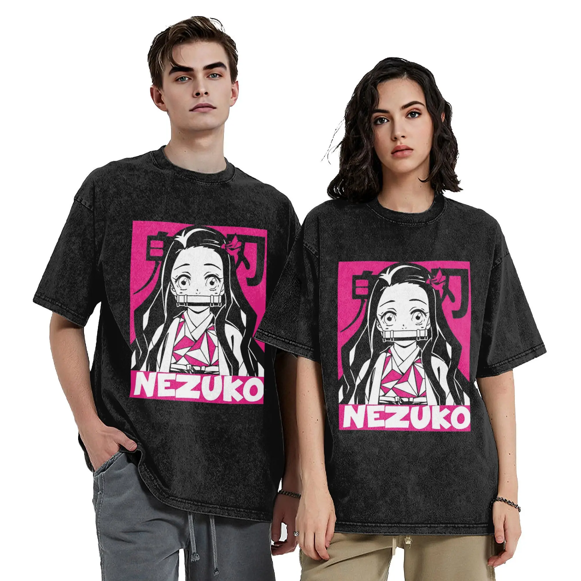 Demon Slayer Nezuko Vintage Washed T Shirt 100% Cotton Amazing T-Shirts Round Collar  Tee Shirt Short Sleeve Clothes Unique