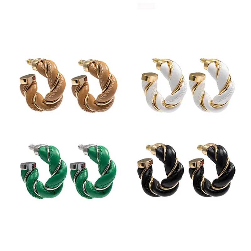 

Classic Statement Twisted Leather Woven and Wrapped Circle Earrings for Women Hoop Earrings