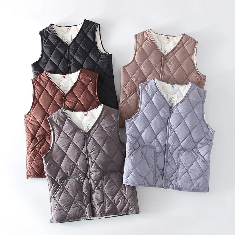 

Утепленный хлопковый жилет с флисовой подкладкой, зимний, для пар, с ромбовидным узором, термозащитный, ветрозащитный, повседневный, с V-образным вырезом