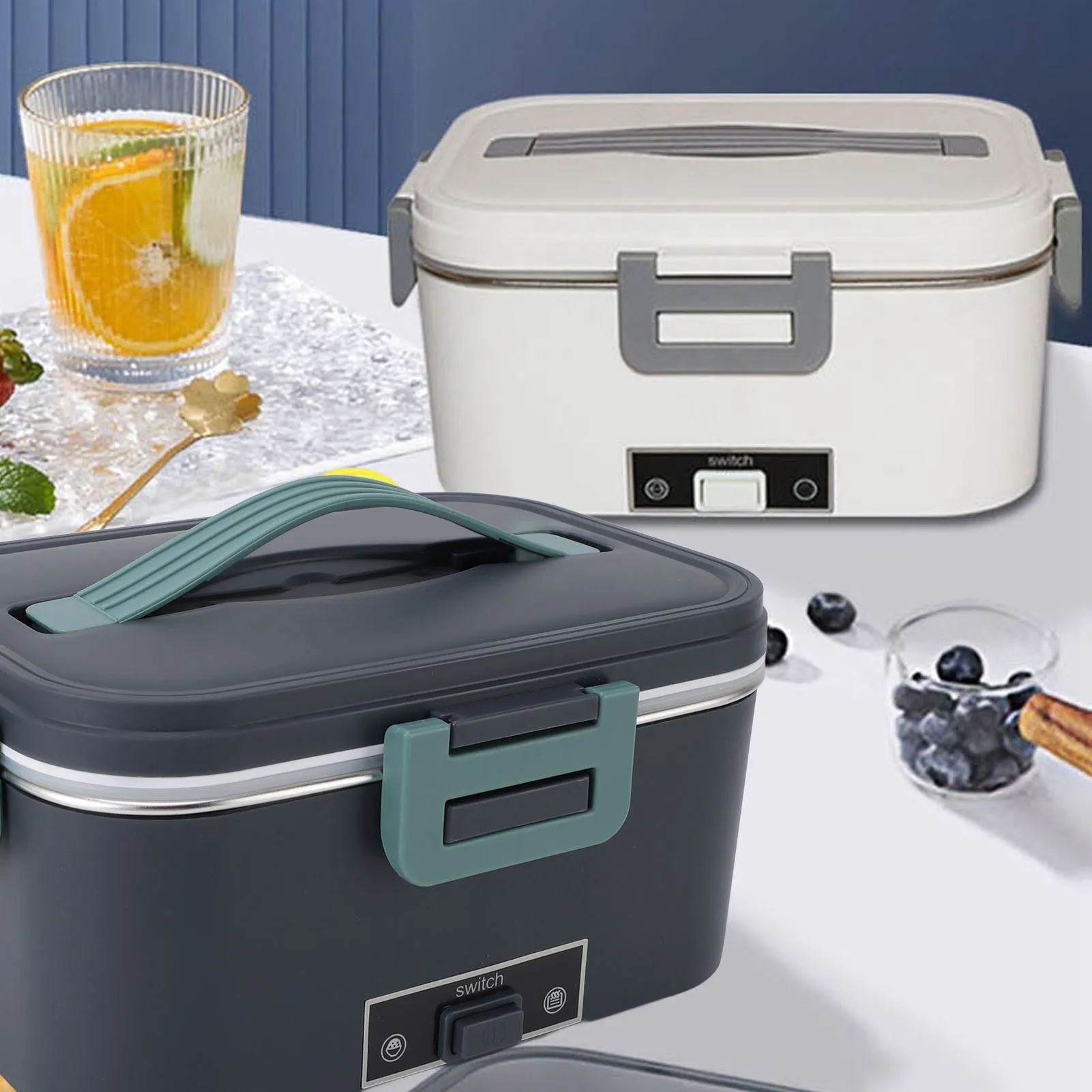 Electric Lunch Box 1.8L 360 Degree Circulation Heating SUS304 Liner Dishwasher Safe Portable Lunch Warmer Box