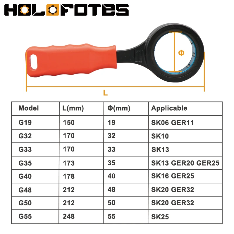 SK Wrench GSK GER Nut Tool Holder Shank SK06 SK10 SK13 SK16 SK20 GER Spanner Rubber Handle Wrench SK25