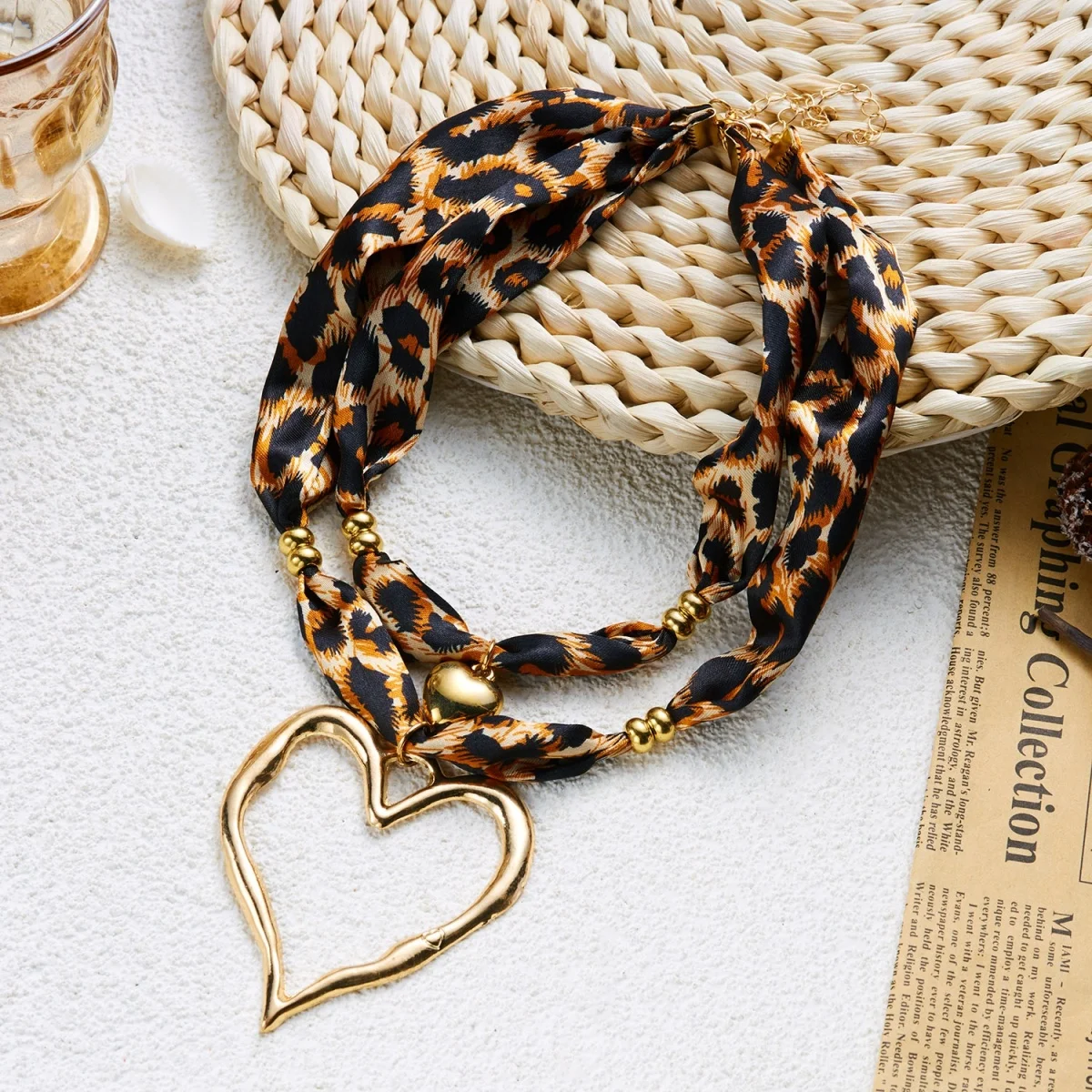 Y2K Sweet Cool Style Halskette mit Leopardenmuster und unregelmäßigem großem Herzanhänger für Damen und Herren, Liebesherz, Ins-Ästhetik-Schmuck – Detail 24