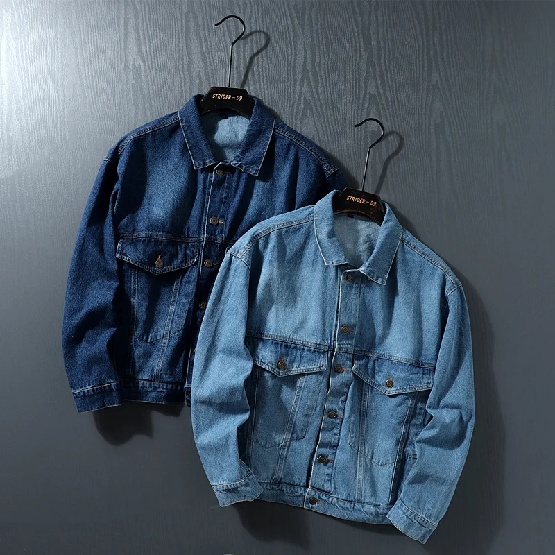

Sli Men's Cotton Denim Jaet Autumn New Sle Casual Waed Double ket Stand Fit Outerwear Faion Urban Long Sve