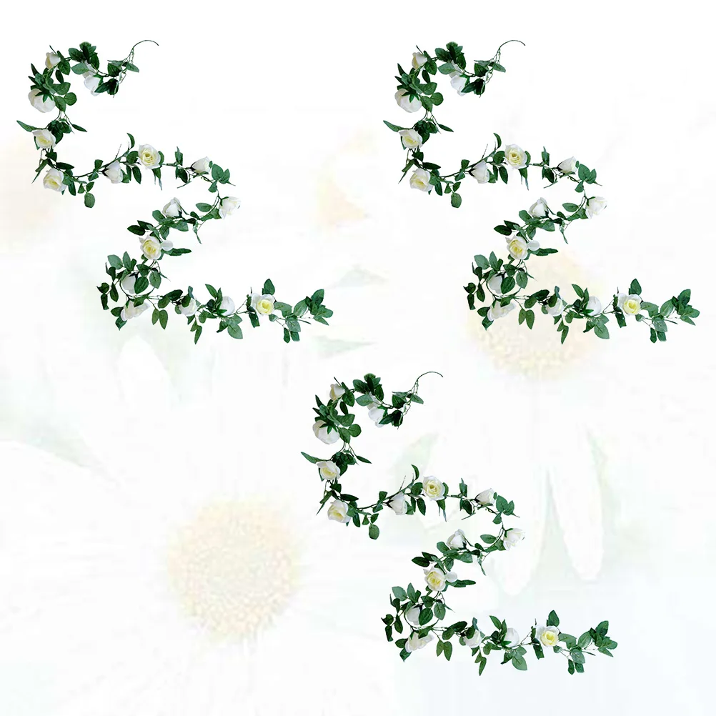 

3 Pcs Indoor Simulated Rose Strips Rattan Artificial Flowers Roses Twine Hanging Vines Room Decor