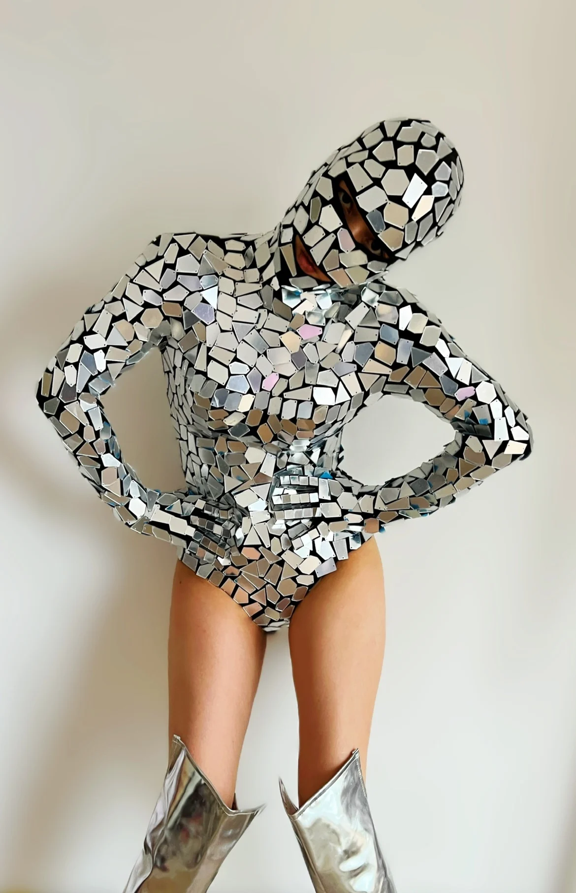 Nuevo Body Sexy con espejo plateado brillante para mujer, equipo de bailarina, tecnología futura, traje de baile, Bar, club nocturno, Gogo, ropa de escenario