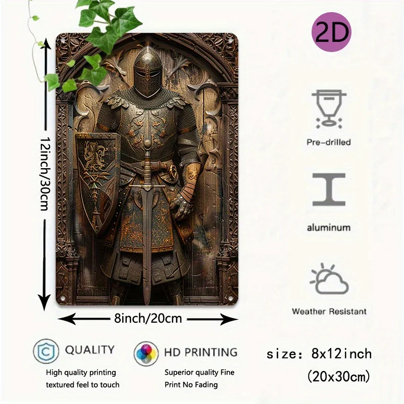 Medieval Knight Aluminum Wall Art Set - Decorative Metal Shield Knight Decor for Home & Office, Vintage Style Artwork