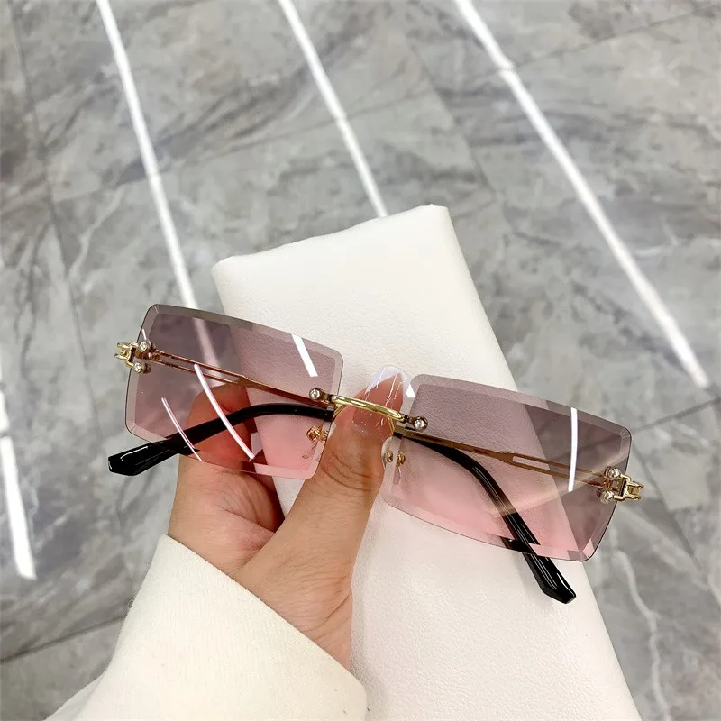 Woman Rimless Rectangle Sunglasses Vintage Brand Designer  display picture 1