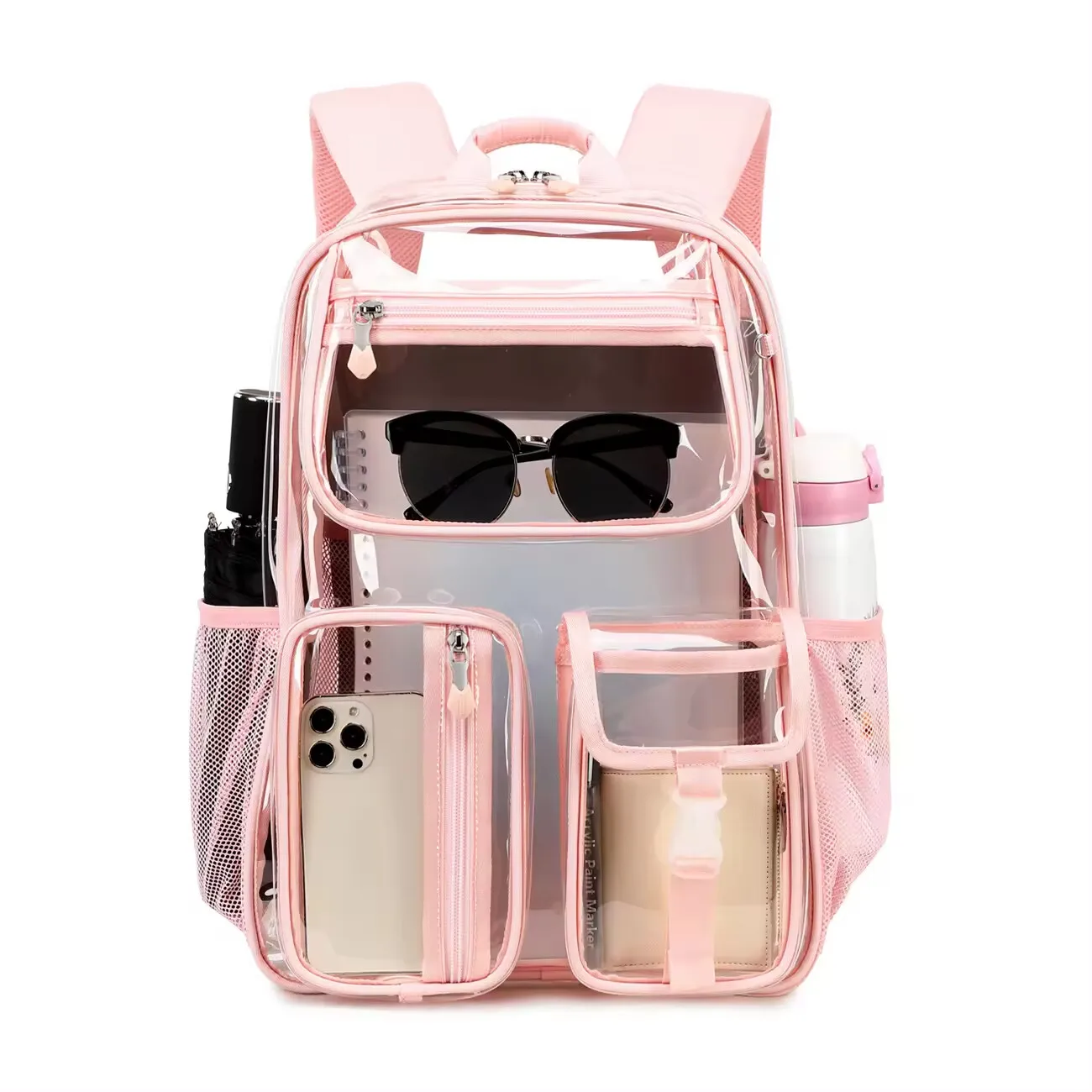 Transparent Jelly Backpack TPU Pink Girls Popular Color Large Capacity Bag for Middle High School Student