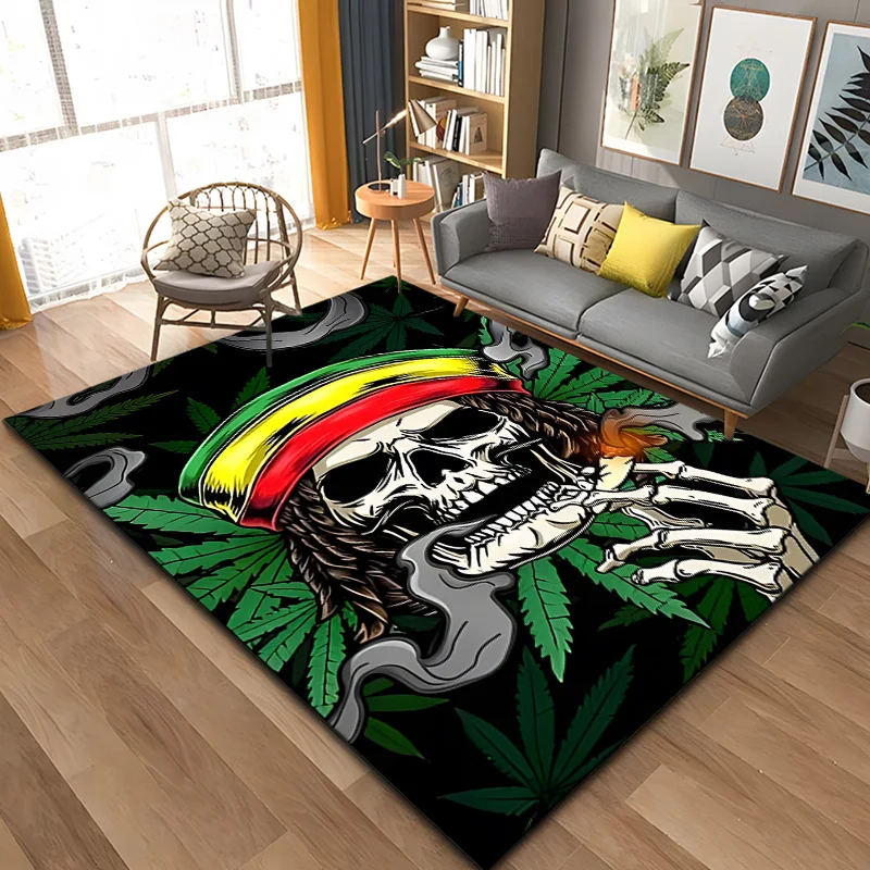 

Maple Weed Plants Green Death Skull Area Rug,Carpet Rug for Living Room Bedroom Sofa Doormat Decor,kids Non-slip Floor Mat cool