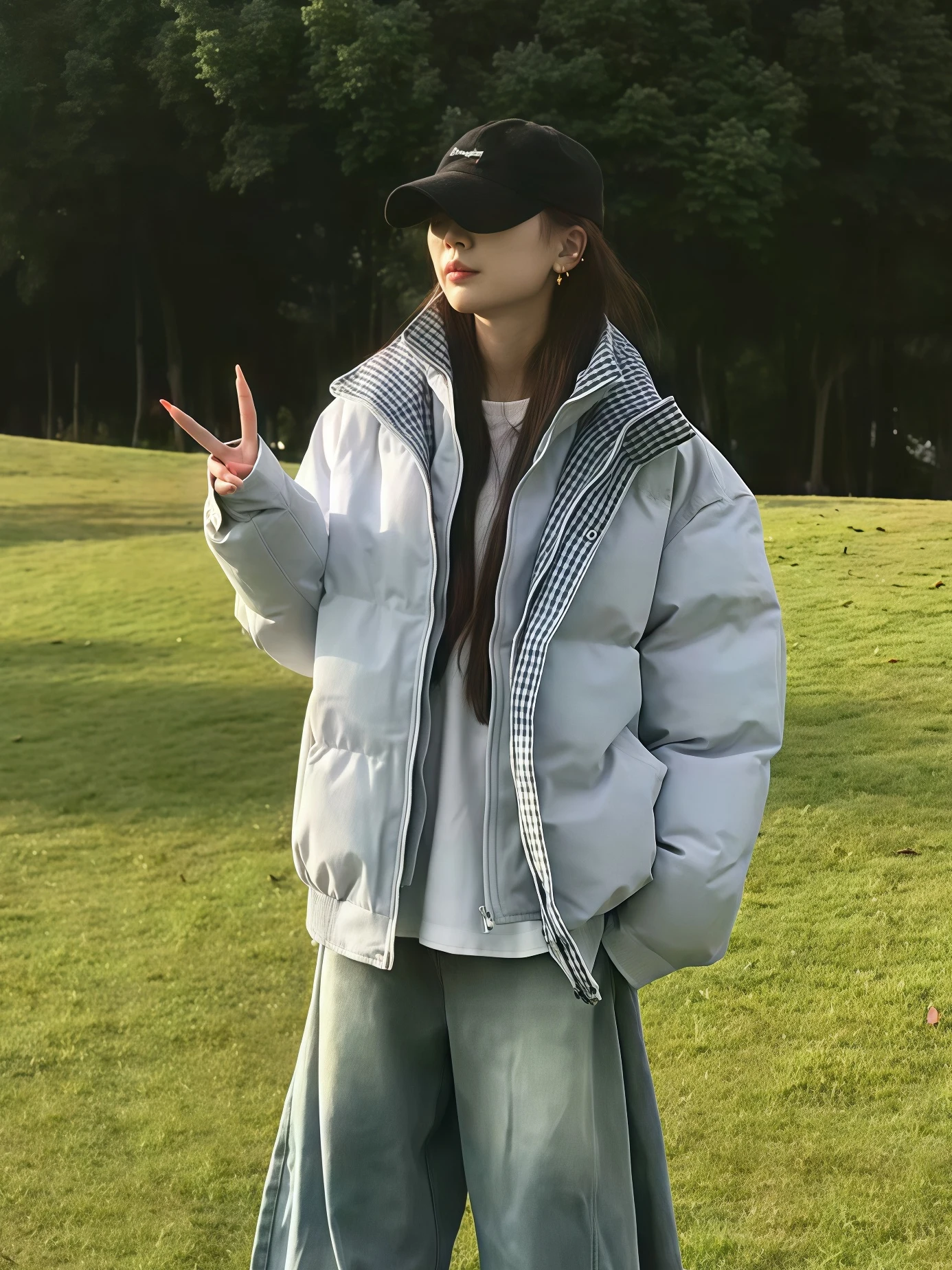 

Мужская зимняя свободная куртка из хлопка с синим клетчатым узором, имитация двухслойности, с двойным воротником, утепленная