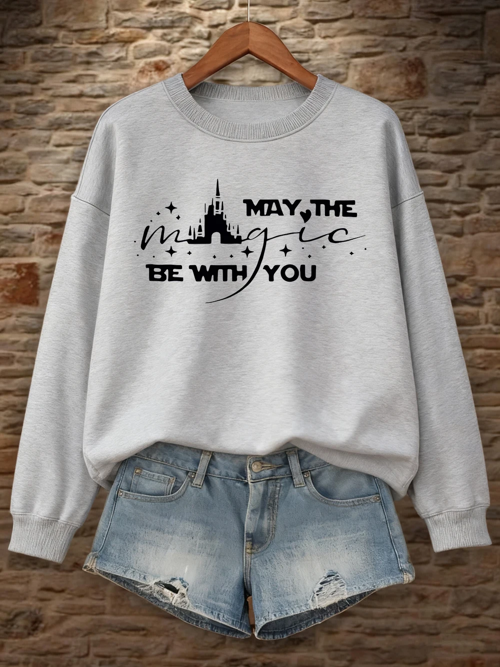 May The Be With Youprinting Sweatshirts Damen Loose Basics Hoodies Fleece Warm O-Neck Tops Winter Bequeme Damenbekleidung