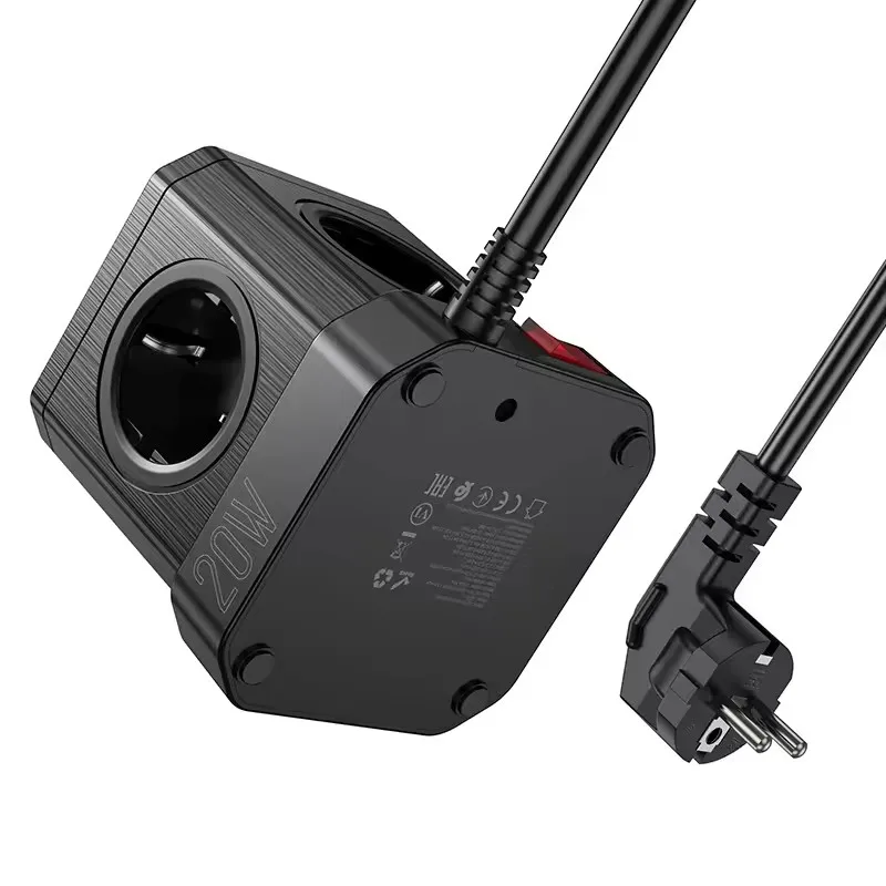 PD20W EU/GER Plug Power Strip with 5AC Outlets 3 USB Port 1 Type C Desktop Charging Station For iPhone 15 Tablets Computer