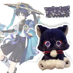 25cm jogo genshin preto gato fofo impacto wanderer animal de estimação brinquedos de pelúcia scaramouche gato cosplay boneca macio recheado travesseiro presente para crianças