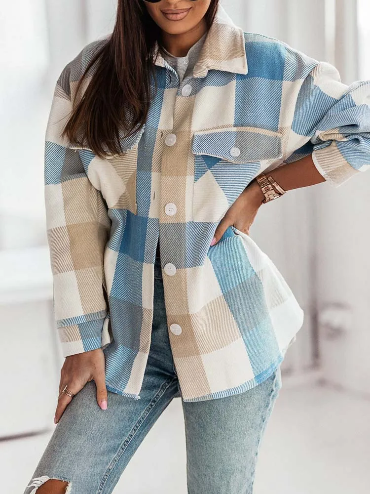 2022 Autumn Plaid Jackets Coat Women Thick Coats Long Jacket Women Winter Checkered Jackets Female Warm Overshirt Ladies