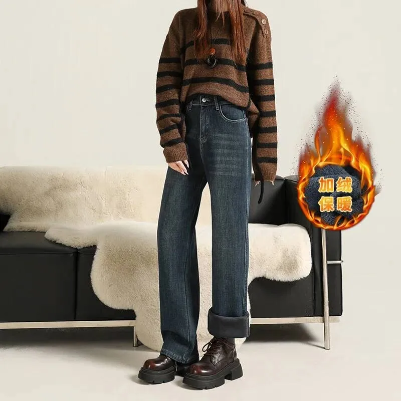 

Fleece Warmth, Ultra-Soft, Stretchy, Narrow Wide, Straight Drape, Classic, Versatile, Loose And Comfortable, Denim, Autumn