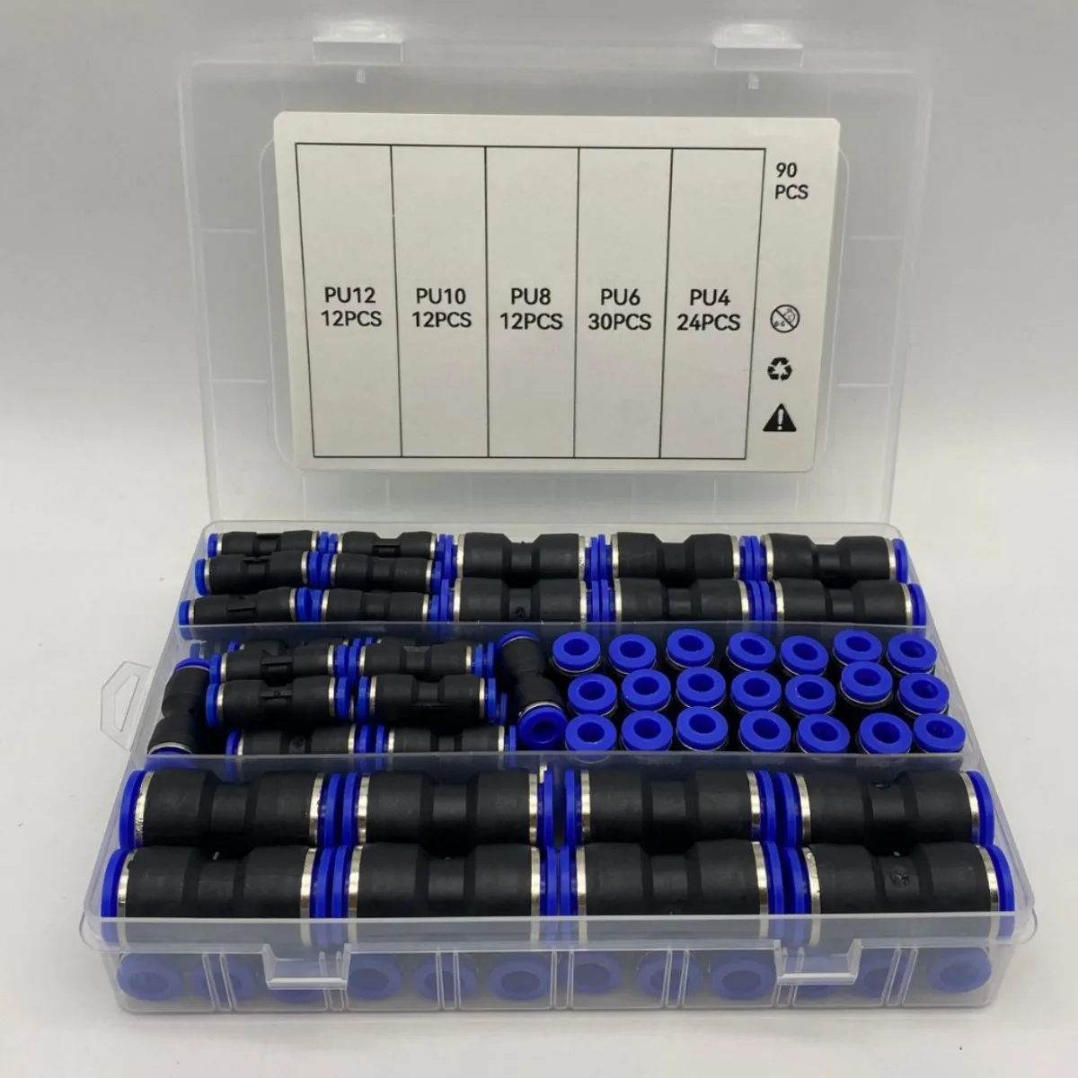 90Pcs Quick Connect Air Tube Adapter Kit Push-In Connector Suitable for 4/6/8/10/12mm Tubing - Durable Insertion Pieces