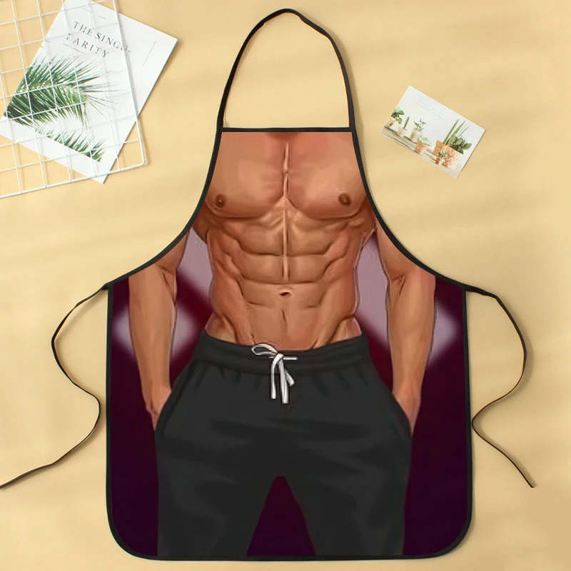 Funny Bodybuilding Muscle Chest Apron for Men, 50x70cm Novelty Chef Waiter Apron, Washable Non-Woven Fabric for Cooking, BBQ