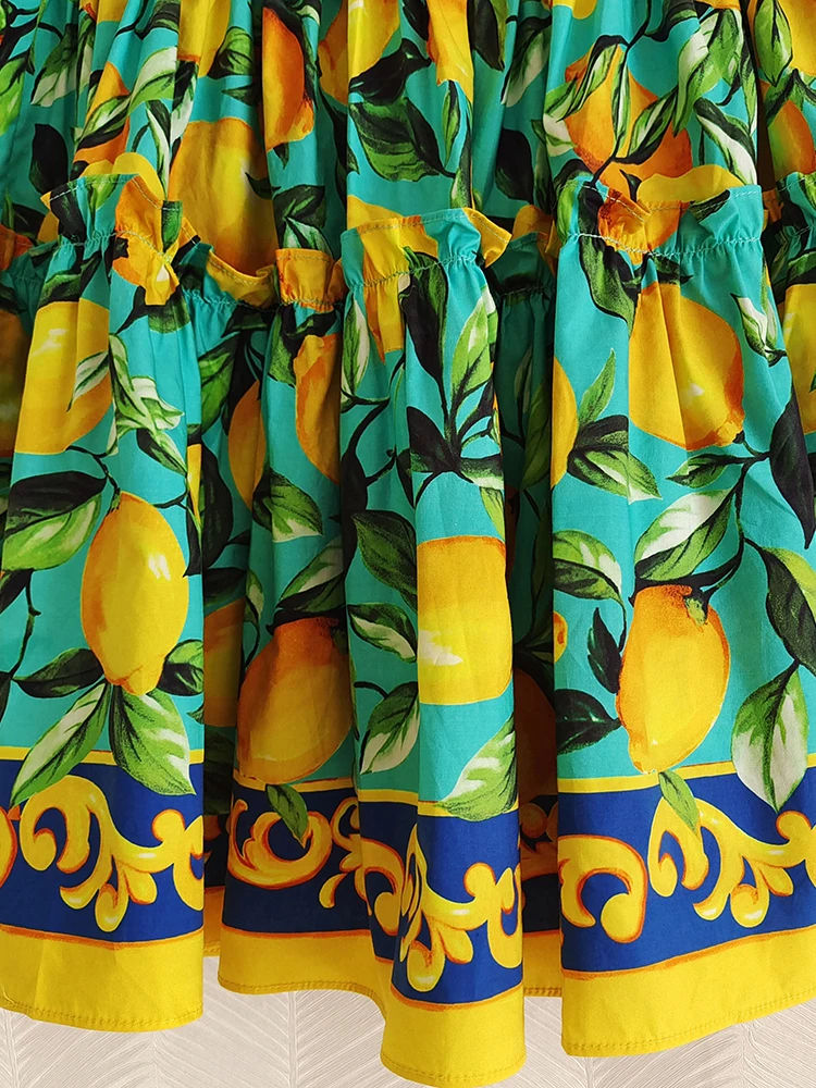AELESEEN 2024 Women Sicilian Skirt Runway Fashion 100% Cotton Yellow Red Lemon Flower Printed High Quality Casual Mini