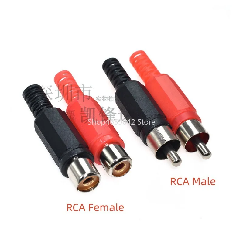 

4Pcs/lot Red Black Plastic Handle RCA Male Plug / Female Socket Audio Video Solder RCA Wire Cable Connector