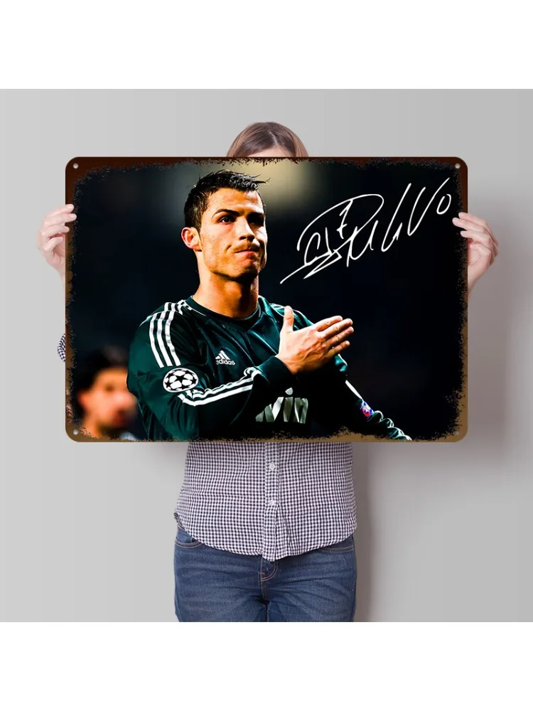 Cristiano Ronaldo Autogramm-Poster Individualisierte Vintage Metallschilder Wandkunst Retro Blechschild für Heimdekoration Wohnzimmer