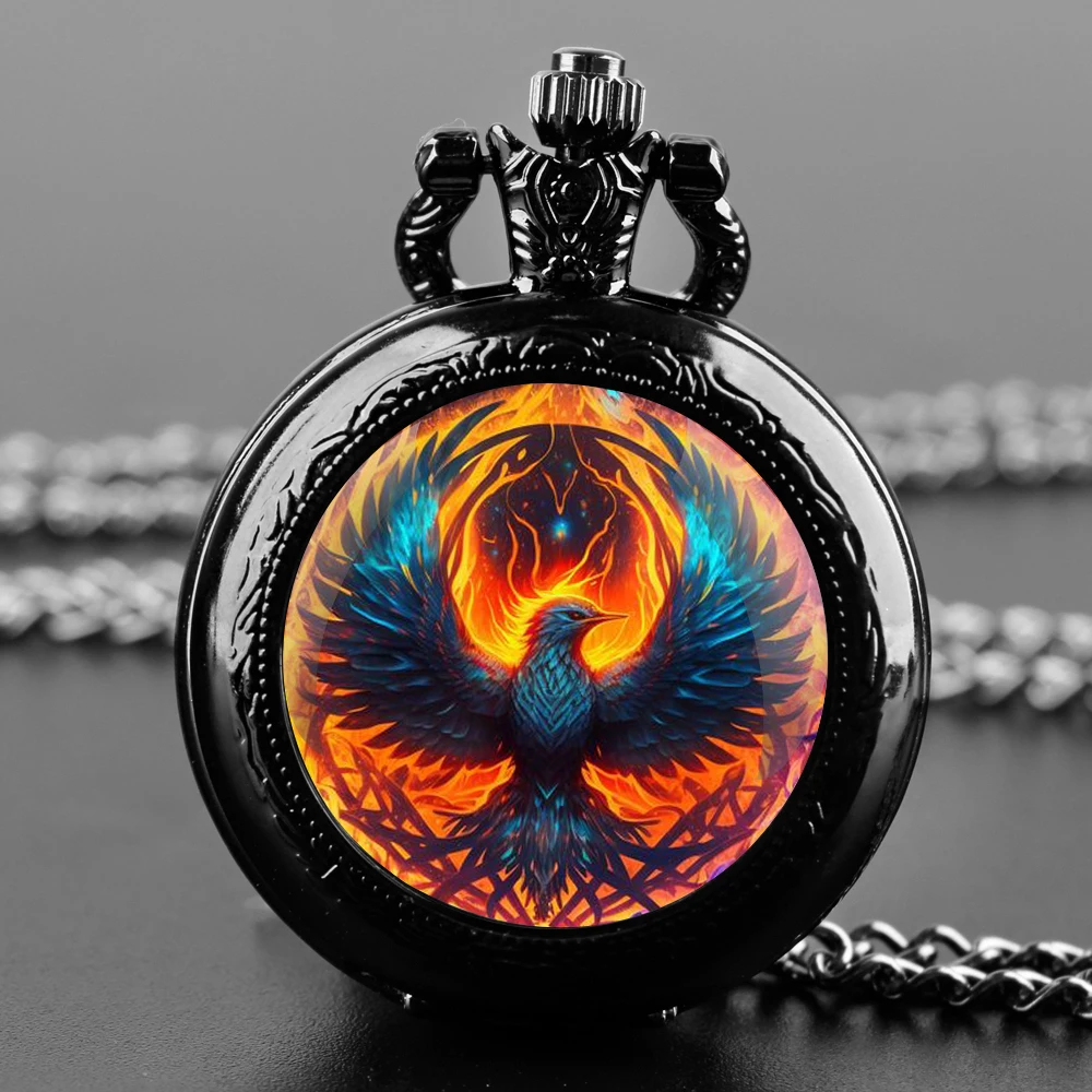 Flamebird-reloj de bolsillo de cuarzo con diseño de cúpula de cristal para hombres y mujeres, cadena duradera, esfera de números árabes, regalos creativos