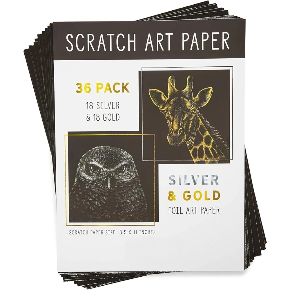 36 draft papers with 2 wooden art pens, gold and silver foils (8.5 x 11 inches, 38 pieces)