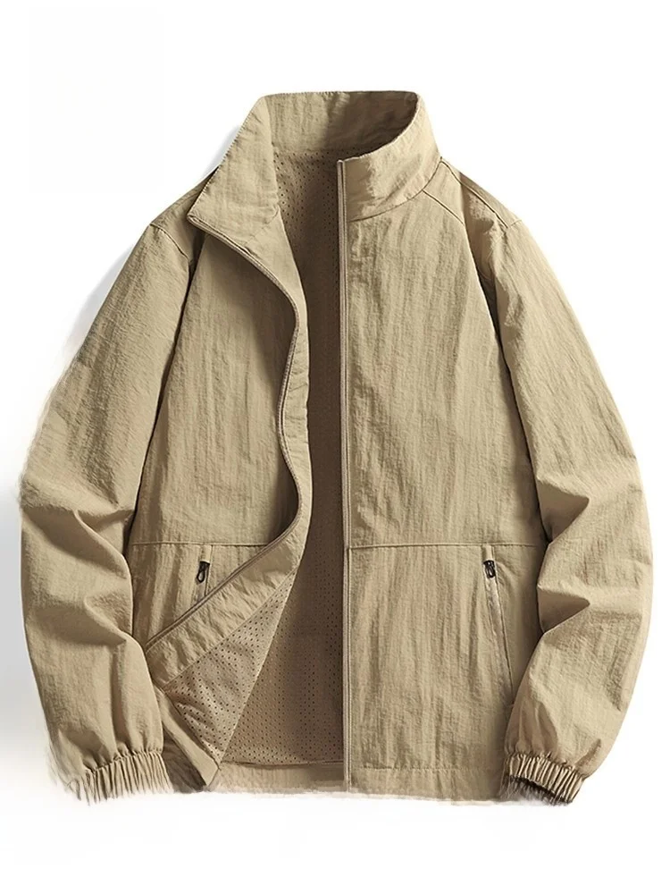 

Мужская повседневная демисезонная куртка-ветровка с воротником-стойкой, ветрозащитная, водонепроницаемая, дышащая, больших размеров