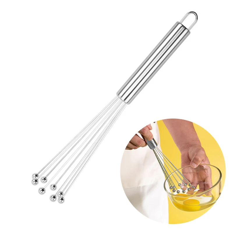 12 Inch Stainless Steel Ball Whisk Set Manual Mixer Kitchen Whisk Wire Egg Whisk for Cooking Blending Whisking Beating Stirring