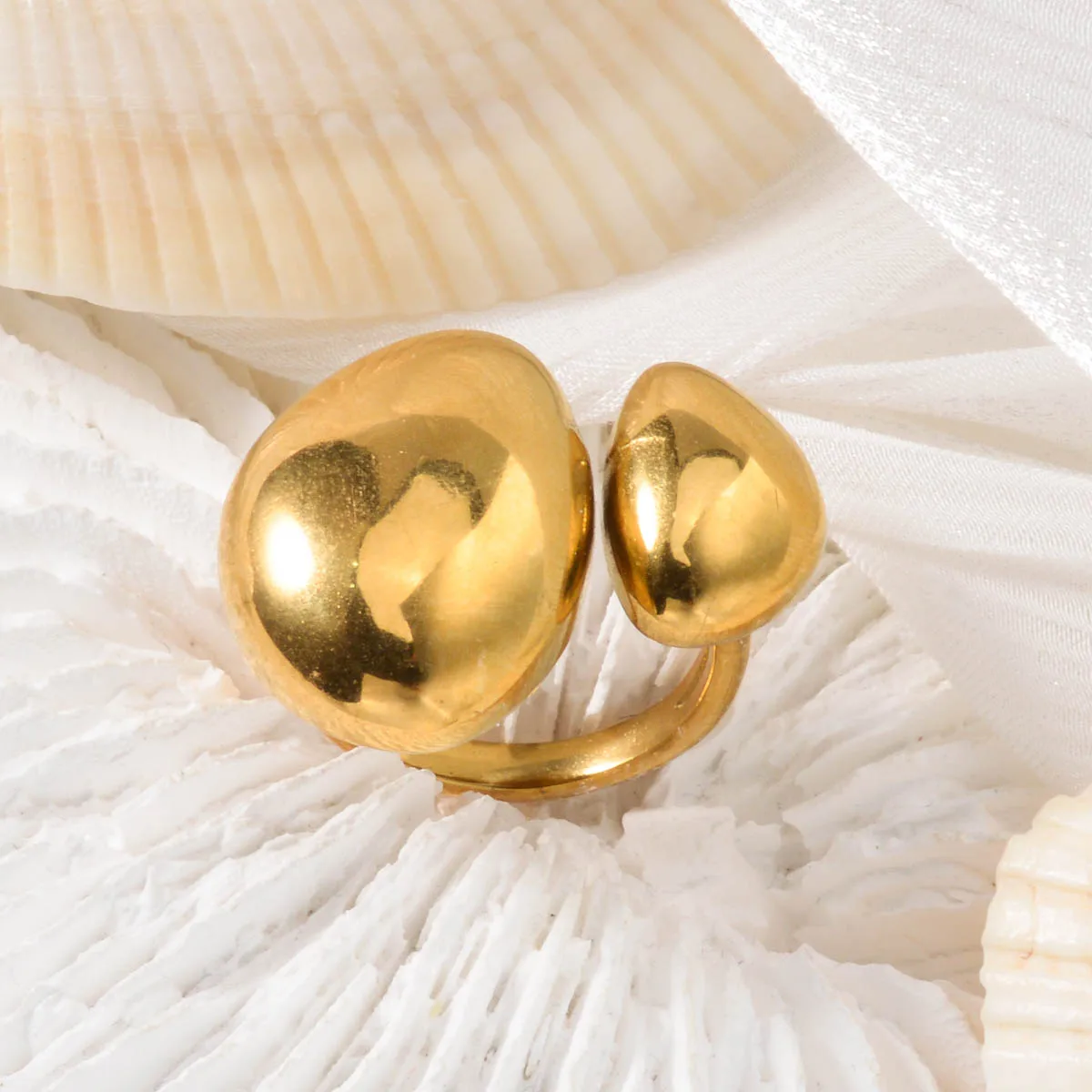 خاتم بيان من الفولاذ المقاوم للصدأ مطلي بالذهب على شكل قطرة الماء مجوهرات فنية حديثة للنساء والرجال هدية خاتم مصمم بسيط #4