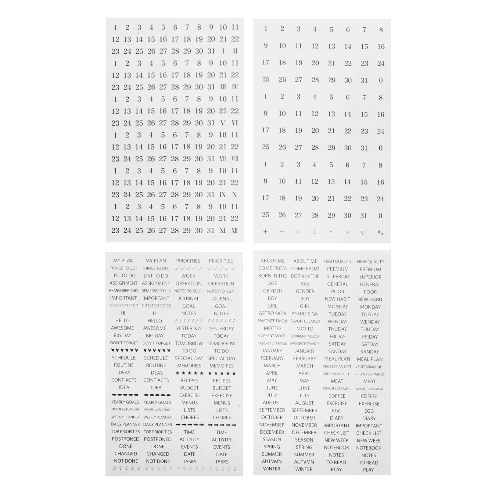 

4 Sheets Transparent Stickers Planning Month Theme Planner Scrapbook Daily Label Decorative Supplies Black DIY Material