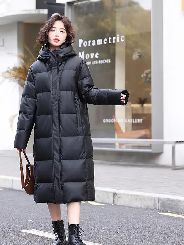 2024 nueva llegada de invierno de las mujeres de longitud media de piel de oveja abajo Jaet Thiened largo Sve cierre de cremallera abrigo de piel suelto