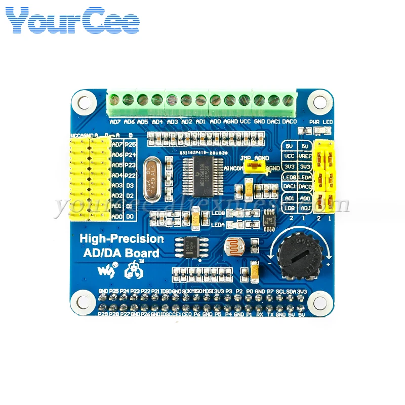 High-Precision AD/DA Digital Analog Module Raspberry Pi Expansion Development Pi 3B+/4B Onboard