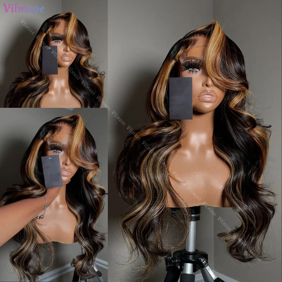 Highlight Wig Human Hair Glueless Brown 5x5 Lace Closure Human Hair Wigs Body Wave Honey Blonde Colored Silk Top Lace Front Wig