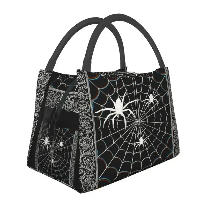 Spider Web BlackAnd White Pattern Thermal Insulated Lunch Bag Women Animal Portable Lunch Tote for Office Outdoor Meal Food Box