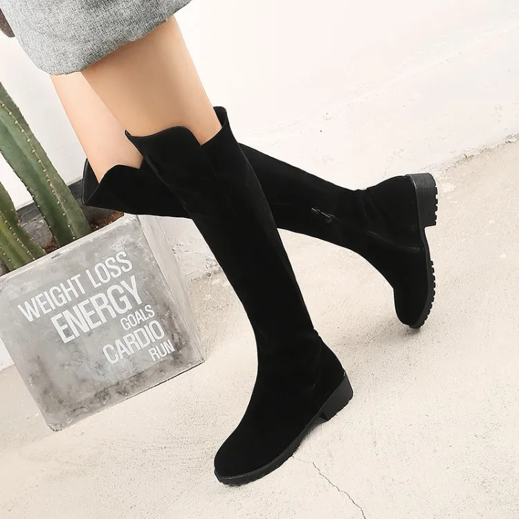 Big Size 11 12 13 14 15 Suede side zipper round head, thick heel, square heel and long barrel over knee snow boots