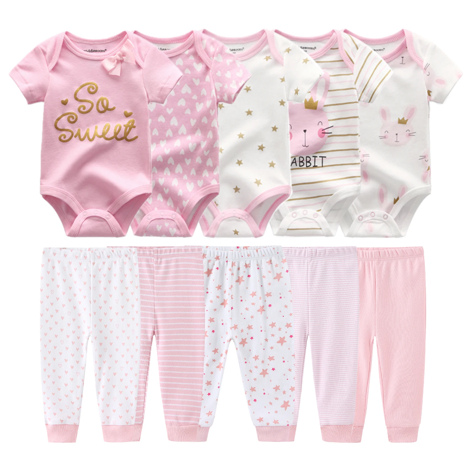 

10-Pack Cartoon Cute Baby Clothing Set Newborn Boy Girl Bodysuits+Pants Four Seasons Infant Outfits