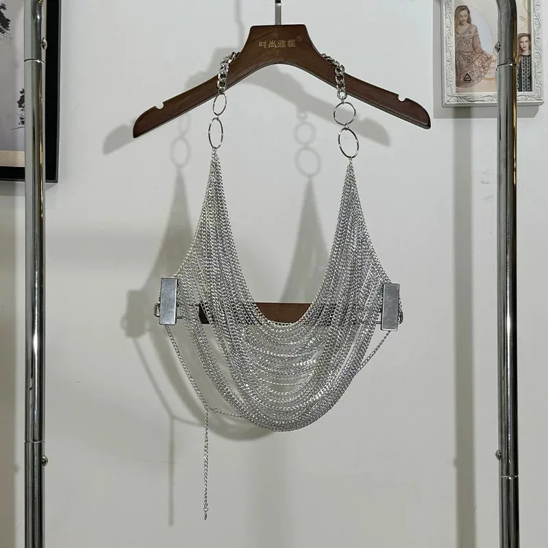 Sexy Hollow Metal Iron Chain, Body Chain, Slim Fit, Spicy Girl Suspender Top, Hanging Neck, Exposed Back, Outer Vest