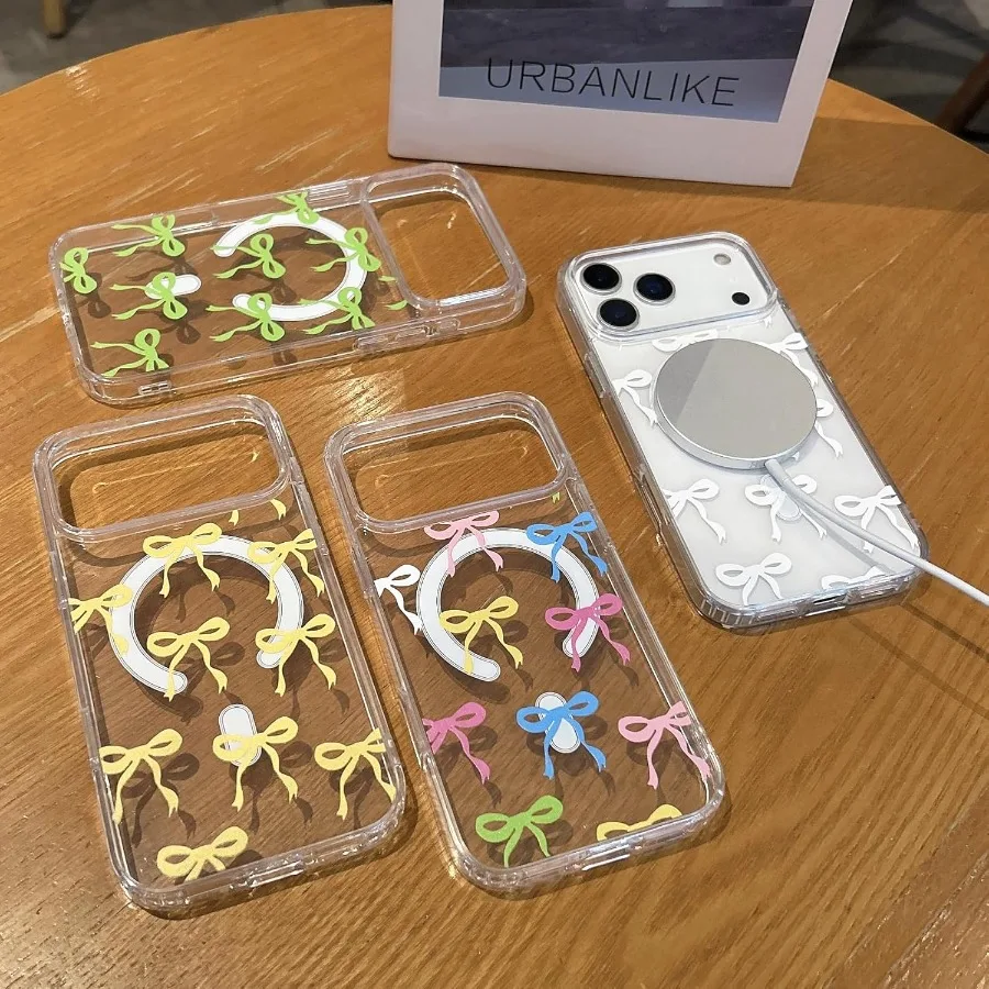 حافظة مغناطيسية لهاتف iPhone 17 Pro متوافقة مع غطاء الهاتف الجمالي ذو الشريط الشفاف اللاسلكي MagSafe المضاد للأصفر