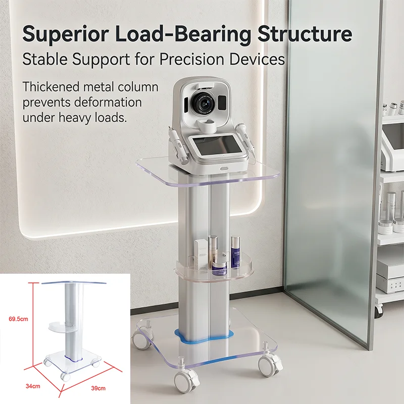 Clear Acrylic Mobile Beauty Trolley Cart Rolling Machine Holder Silent Lockable Wheels For Beauty Spa Clinic Skin Care Studio